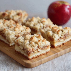 These apple crumb bars combine everything you love about apple pie but in a more convenient, handheld form. The buttery shortbread crust provides the perfect foundation, while the spiced apple filling delivers that classic fall flavor we all crave. Topped with a generous layer of crumbly streusel and dusted with powdered sugar, these bars are visually stunning and absolutely delicious.