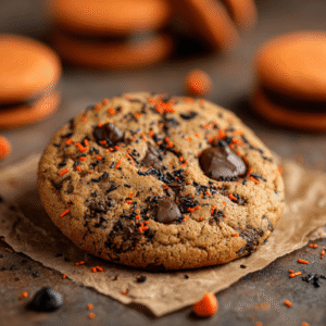 Halloween Oreo Stuffed Chocolate Chip Cookies with orange-filled Oreos hidden inside. Easy recipe creates impressive Halloween treats!