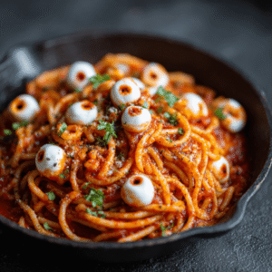 The foundation of exceptional bloody spaghetti is a marinara sauce that's both delicious and dramatically red. Heat the olive oil in a large saucepan over medium heat. Add the minced garlic and sauté for just 30-45 seconds until fragrant but not browned. Garlic burns easily and turns bitter, so watch it carefully.