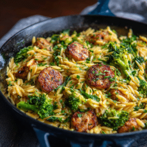 What makes this chicken sausage and broccoli orzo so exceptional is its perfect balance of simplicity and sophistication. The orzo cooks directly in the pan with the sausage and vegetables, absorbing all the flavorful oils and juices, creating a naturally creamy texture without any heavy cream. It's the kind of dish that tastes like you spent hours in the kitchen but actually comes together in about 30 minutes.