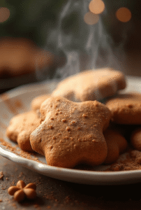 The secret lies in the ratio of ingredients and the baking time. More molasses and brown sugar create moisture and chewiness. Slightly underbaking the cookies ensures they stay soft, while the cinnamon glaze seals in that softness. The result is a cookie that's substantial enough to hold its shape but tender enough to melt in your mouth. Picture a platter of these beautiful cookies fresh from the oven: each one is perfectly round with slightly crackled tops dusted with coarse sugar. The surface has that classic gingerbread color—a rich, warm brown that promises spice and comfort. A light glaze drizzled over each cookie catches the light, and wisps of steam still rise from the warm treats. The cookies are stacked casually on a rustic plate, perhaps with cinnamon sticks and pine branches as seasonal decoration.