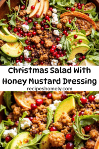 Picture this: peppery arugula and tender mixed greens form the base, while jewel-like pomegranate seeds burst with sweet-tart juice throughout. Meanwhile, creamy avocado slices add richness, and crisp pear slices bring a subtle sweetness plus refreshing crunch. Additionally, candied pecans provide a satisfying crackle and deep, caramelized flavor.