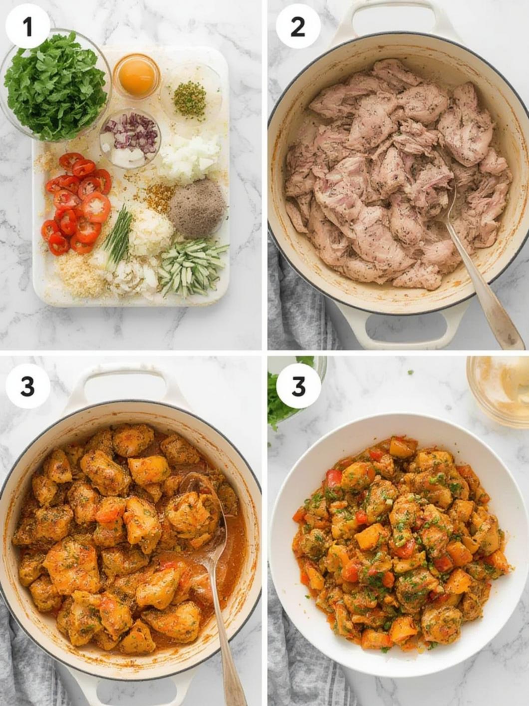 Chicken searing in a cast iron skillet with herbs and spices