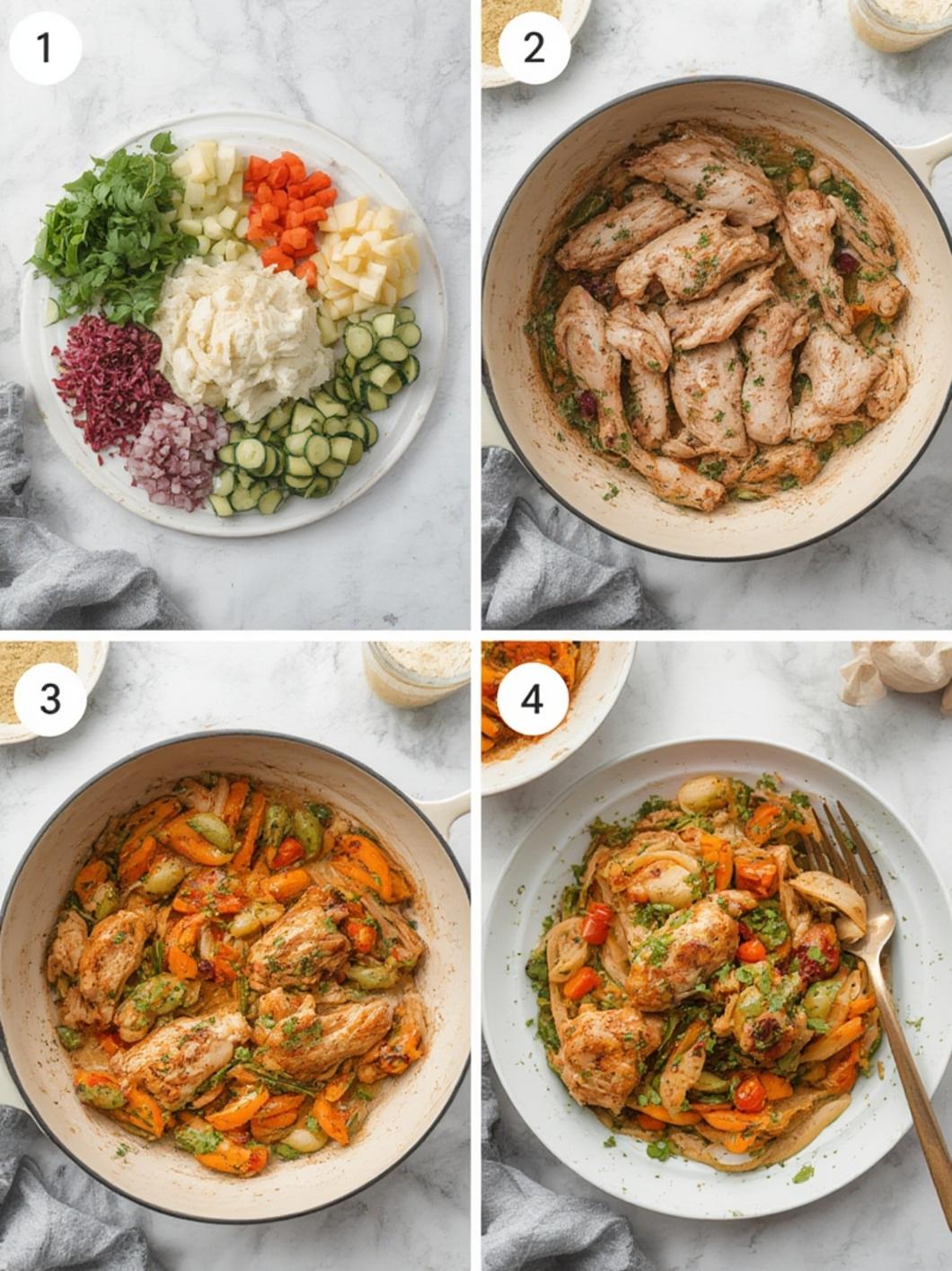 Step-by-step visual guide for making 30-minute taco rice bowl chicken