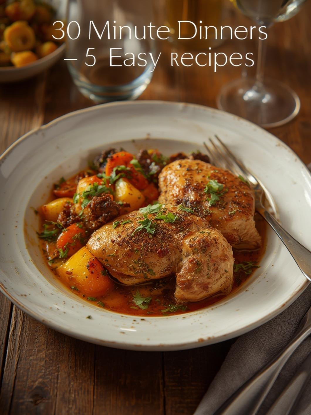 Timing chart for 30-minute chicken dinners showing prep, cook, and total times