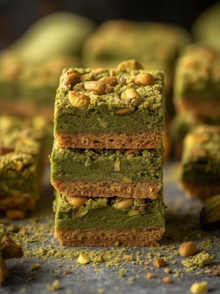 Matcha bars with pistachio crust