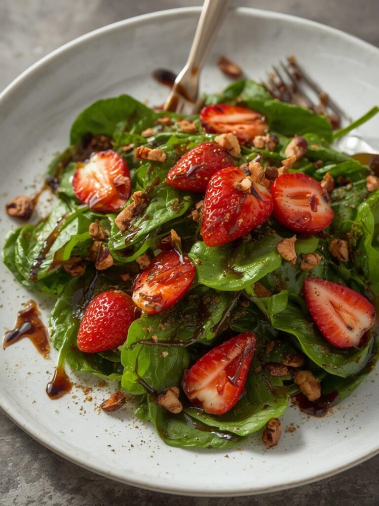 Spinach & strawberry salad with balsamic glaze